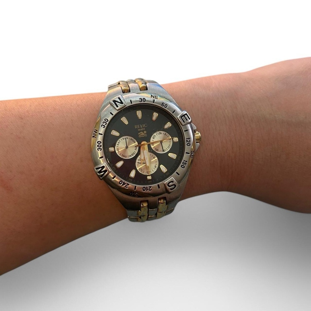 Relic Two-Tone Compass Watch water resistant